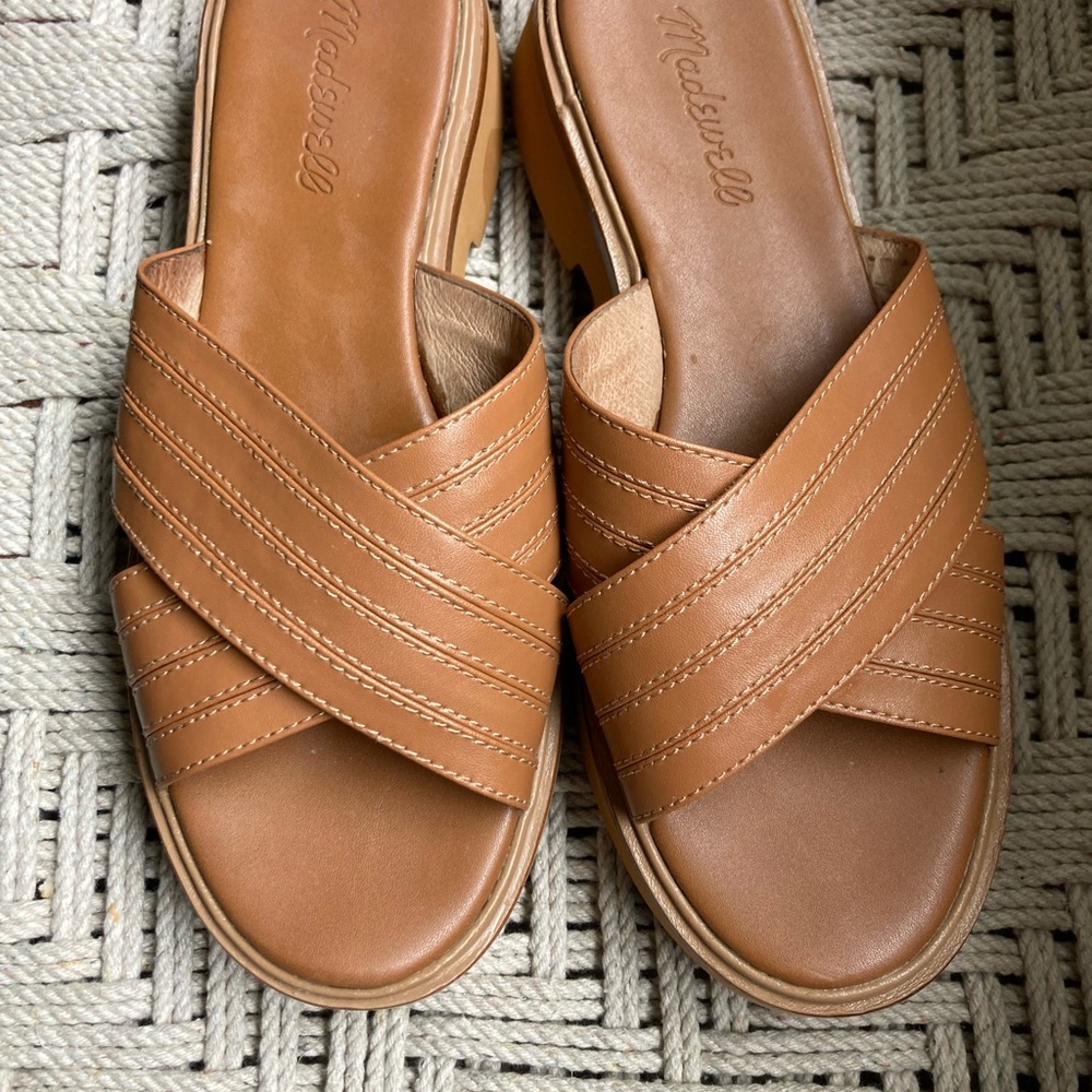 Madewell Tan Leather sandals with Crossover Straps